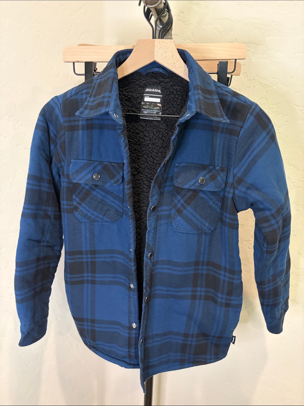 Dickies Blue and Black Plaid Sherpa-Lined Kids Jacket